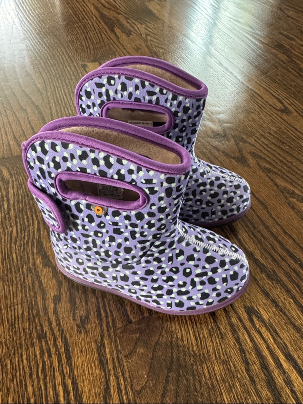 Kids Purple Leopard-Print Waterproof Baby Bog Boots